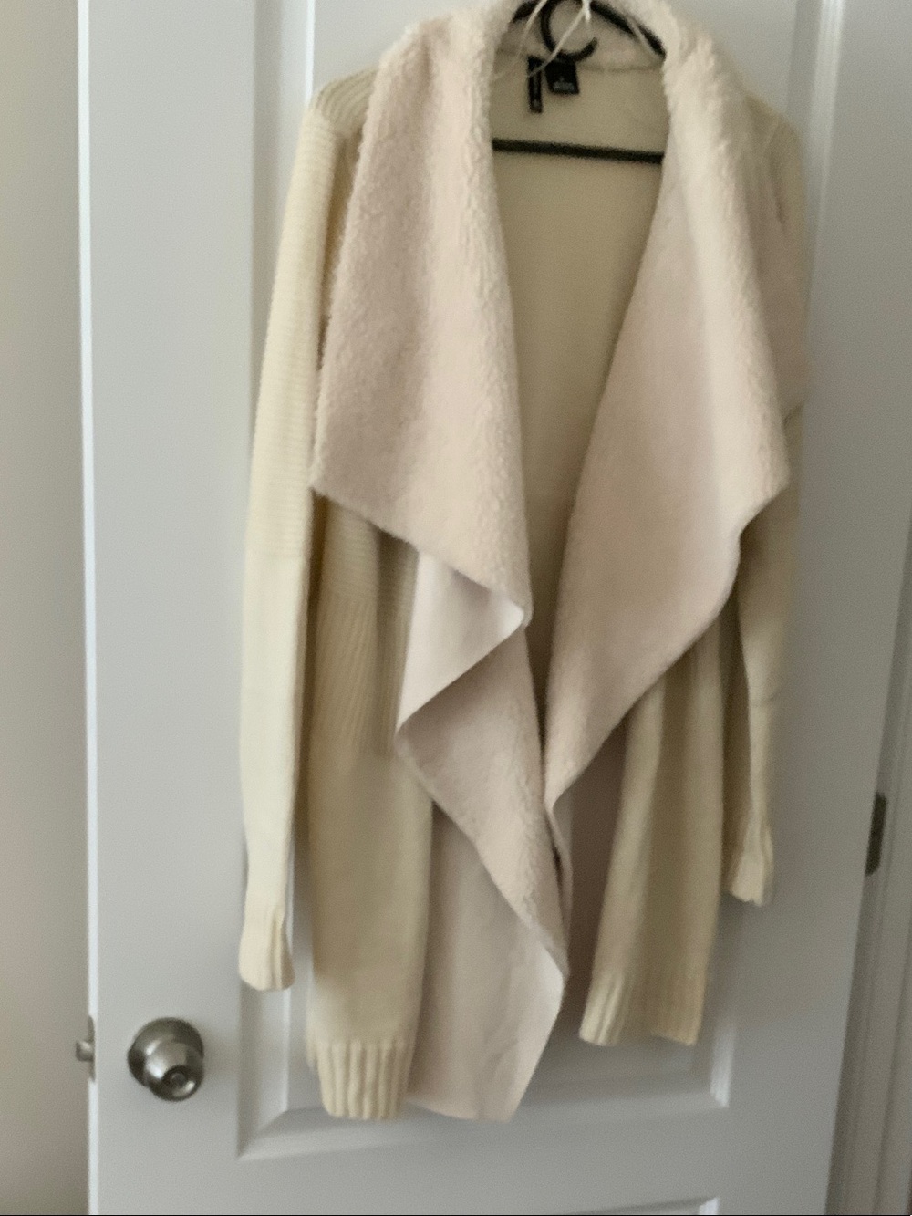 new directions Cream Open-Front Plush Collar Cardigan
